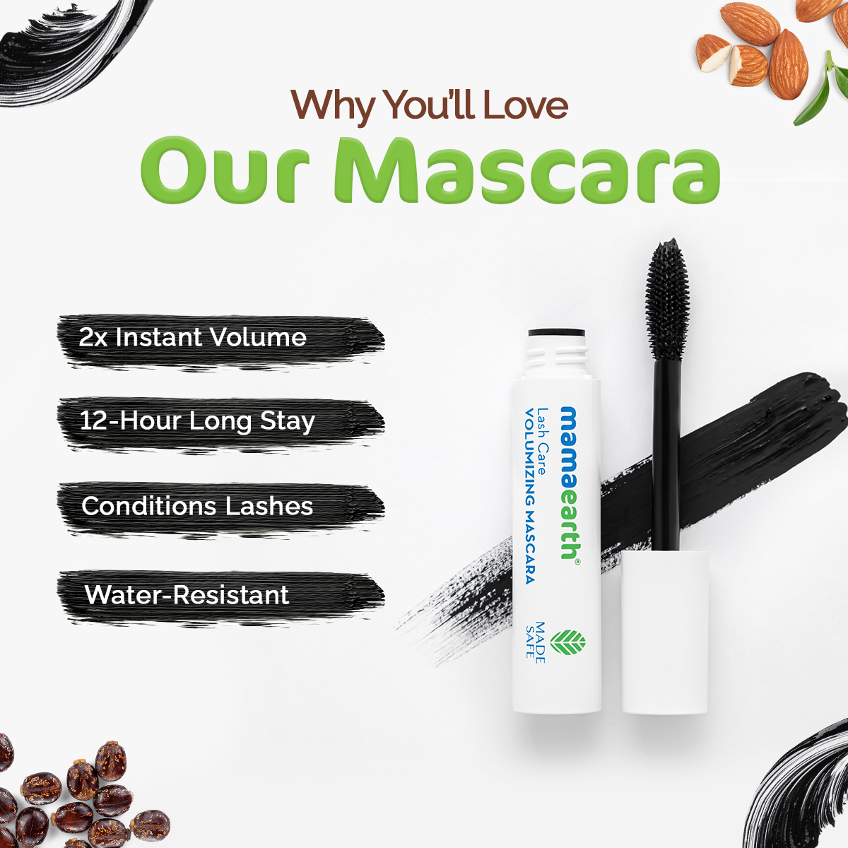 Waterproof Mascara with Almond Oil for 2X Volume - 13g
